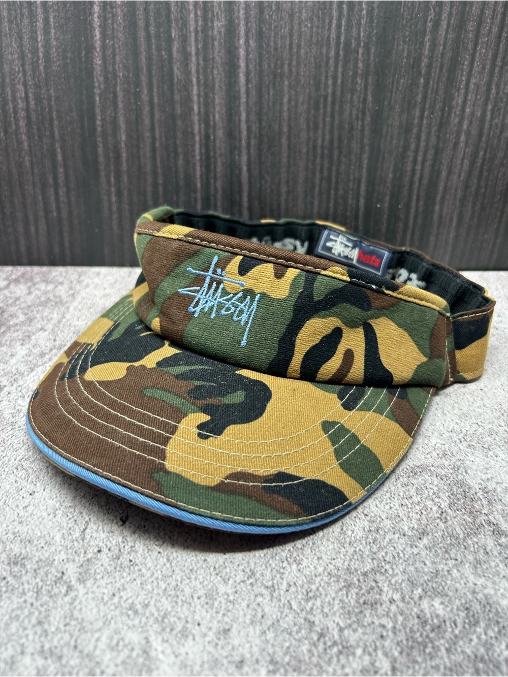 EXTREMELY RARE STUSSY SIGNATURE VISOR HATS CAMO CAMOUFLAGE S-M